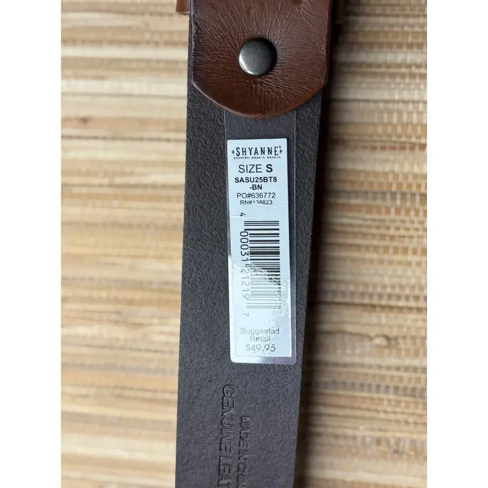 Shyanne Women's Valentina Embossed Leather Heart Buckle Belt Brown Sz S